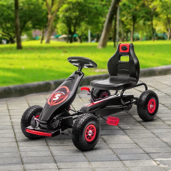 Gokart til Børn - Rød/Sort Plastik - Pedal-drevet med Justerbart Sæde