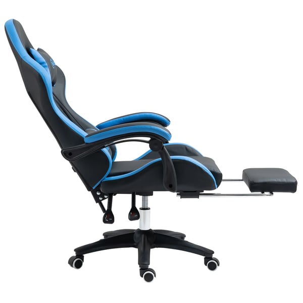 Gamingstol Kontorsstol Svart/Blå med Fotstöd, Svank- och Nackstöd, Höjdjusterbar, Konstläder