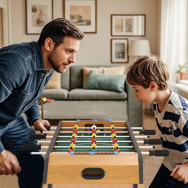 Bordfotboll spel, Kickerbord, Kompakt trästruktur, 2 bollar, Poängtavlor, Brun