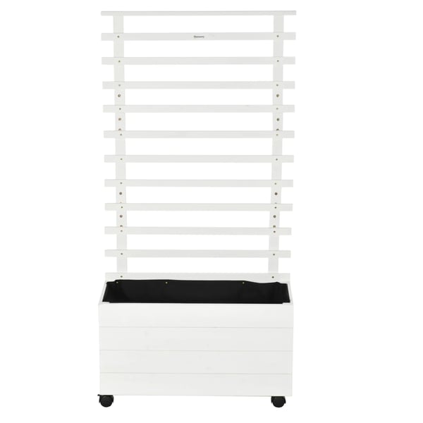 Plantekasse med Espalier i Hvidt Tannenholz, Hjbed med Hjul til Klatreplanter, 76x30x155 cm