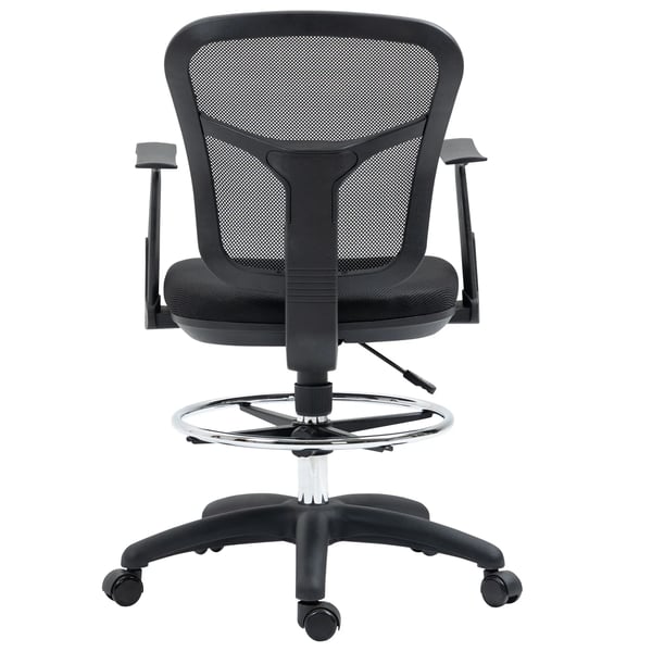 -työtuoli, Ergonominen Piirtotuoli, Säädettävä Korkeus 95-115cm, Tietokonetuoli Käsinojalla ja Jalkatuella, Mesh-verkko, Musta