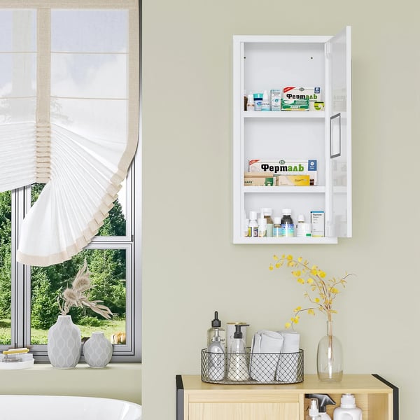 medicinskåp, första hjälpen-skåp i vitt med 3 innerfack & magnetlås, för mediciner, 40x15x53,5 cm