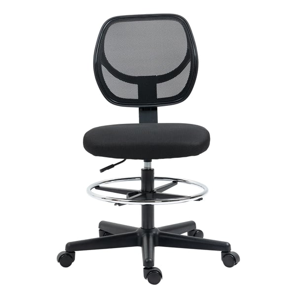 Ergonomisk Kontorsstol med Fotring, Justerbar Höjd 93-113cm, Rullstol i Mesh, Svart
