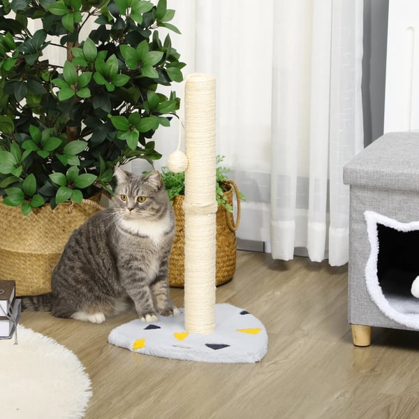 Klösträd 62 cm - Ljusgrått+Beige Jute Klösträd med Leksak & Stabil Bas - Kompakt Kattmöbel