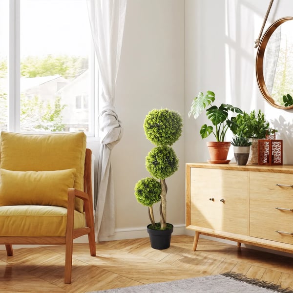 Kunstig Buksbom-plante, 90 cm, Lysegrøn, Plastik, UV-beskyttet