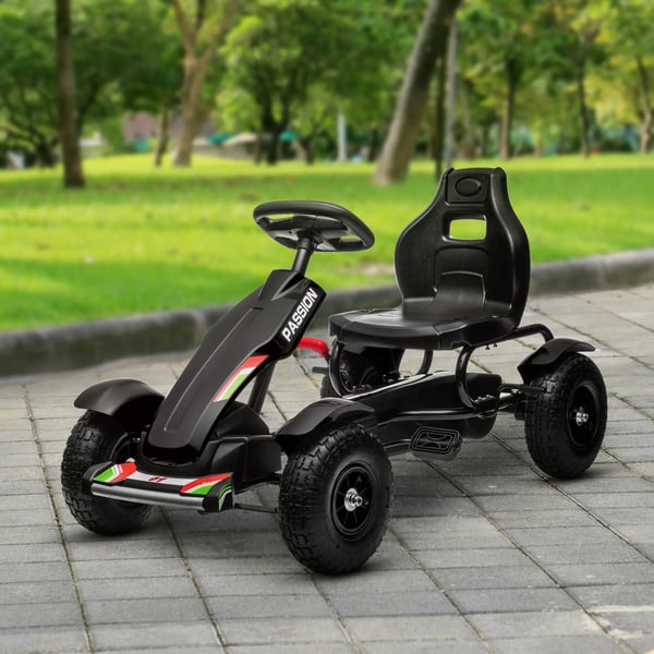 Go-kart, trampbil, trampfordon med handbroms, barnfordon med justerbart säte, pedaldriven, trampbil för barn 5-12 år, utomhus, svart