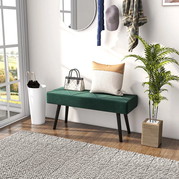 Sidobänk i sammet, grön, polyester, 100x36x45 cm