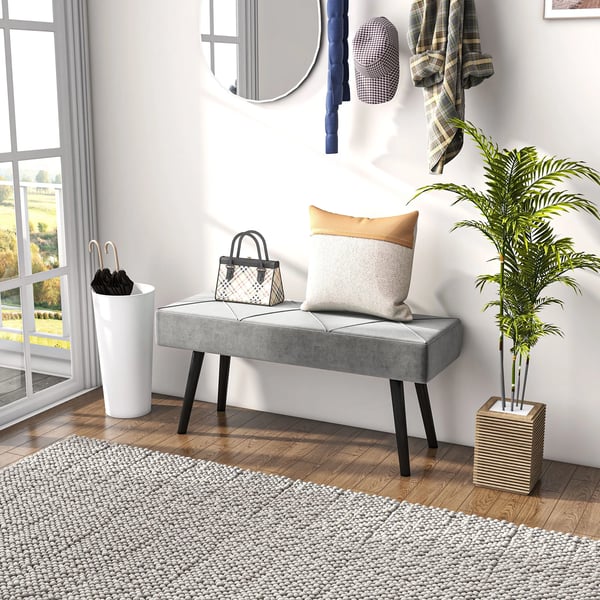 samettioptiikalla varustettu pehmustettu penkki, istuinpenkki, sängynpäätypenkki, eteisen penkki X-kuviolla, kantavuus 120 kg, makuuhuoneeseen, 100x36x45 cm, harmaa