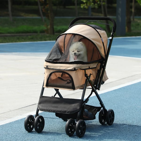 Hundvagn Ljusbrun Oxford Polyester Husdjursvagn för Små Hundar & Katter 76,5 x 52 x 95 cm