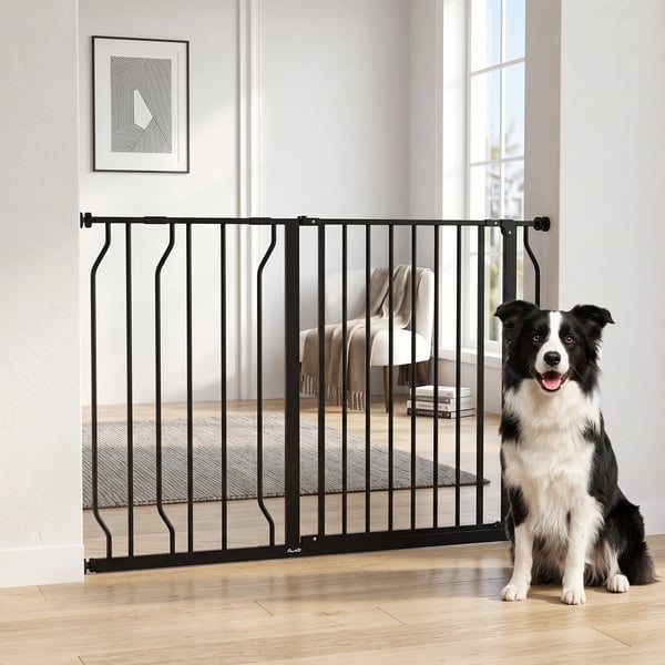 Hundport Säkerhetsgrind 75-145 cm Stål Svart ABS-plast