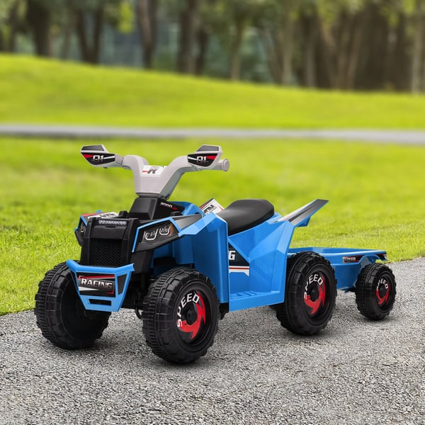 El-quad för barn 6V med släpvagn, blå/grå/svart plast/metall, 2,5 km/h