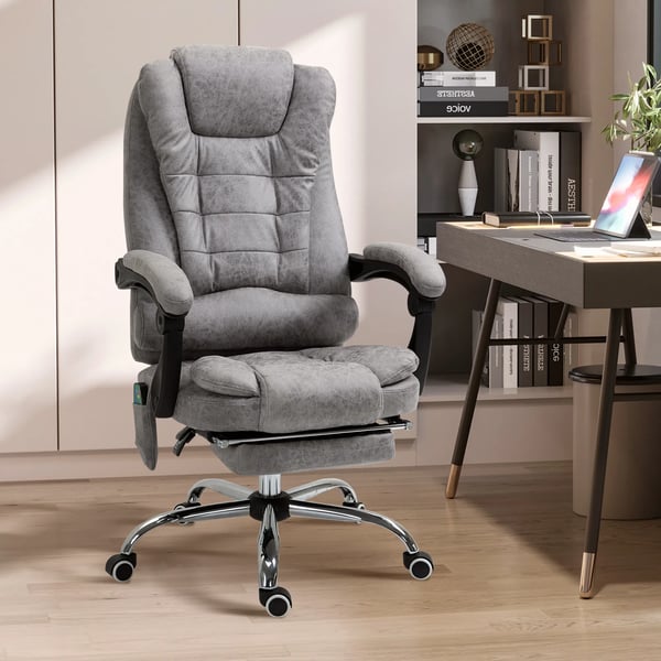 kontorsstol med massagefunktion, ergonomisk skrivbordsstol med ligg- och värmefunktion, fjärrkontroll, grå