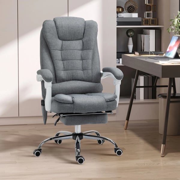 Ergonomisk Kontorsstol med Massage, Värme & Fotstöd - Grå