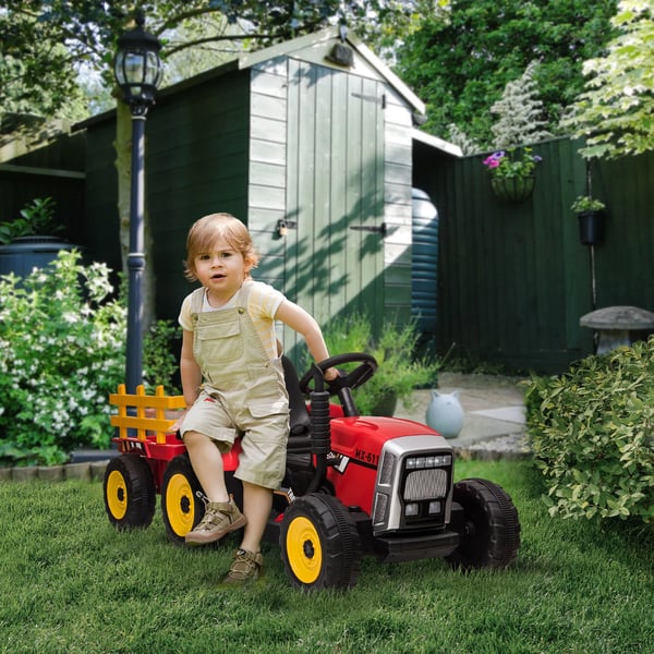 El-traktor Barns elbil med släp, fjärrkontroll, MP3, strålkastare, 3-6 km/h, röd