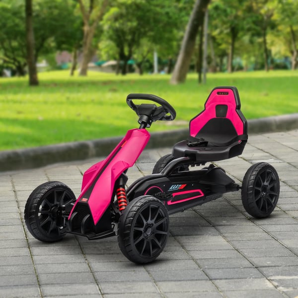Gokart Pedalbil til Børn - Lyserød, Plastik, m. Bremse & Justerbar Sæde - 3-8 År