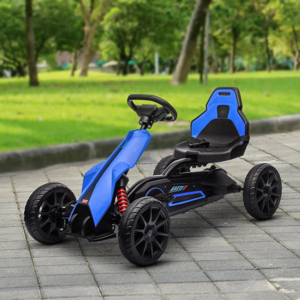 Gokart lapsille, säädettävä istuin, käsijarru, polkuauto 3-8 v, Sininen