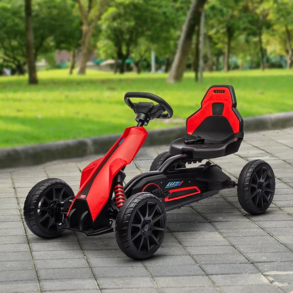 Gokart för barn, röd, justerbart säte, trampbil med handbroms, plast/metall/EVA, 3-8 år