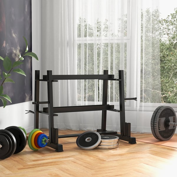 Vægtstativ til håndvægte, kettlebells og vægtskiver - Sort Stål, op til 200kg, 131x75x80 cm