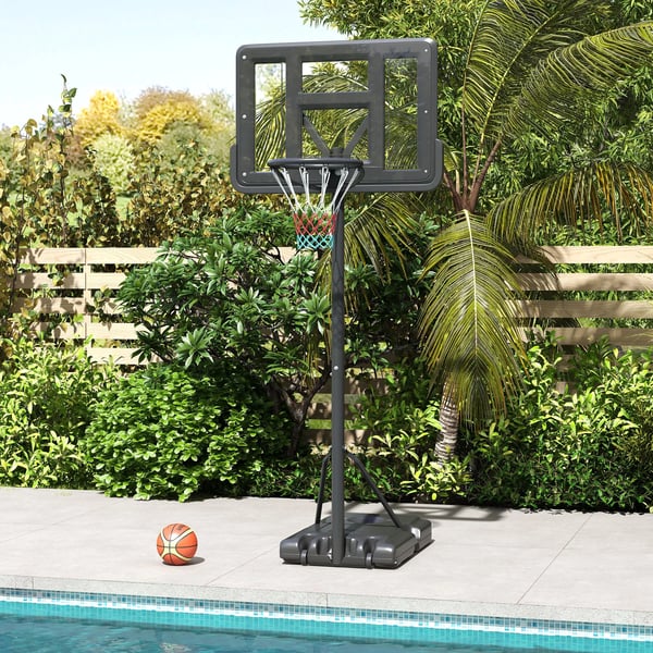 Basketstativ 195-370 cm, Justerbar Höjd Basketkorg i Metall, Svart