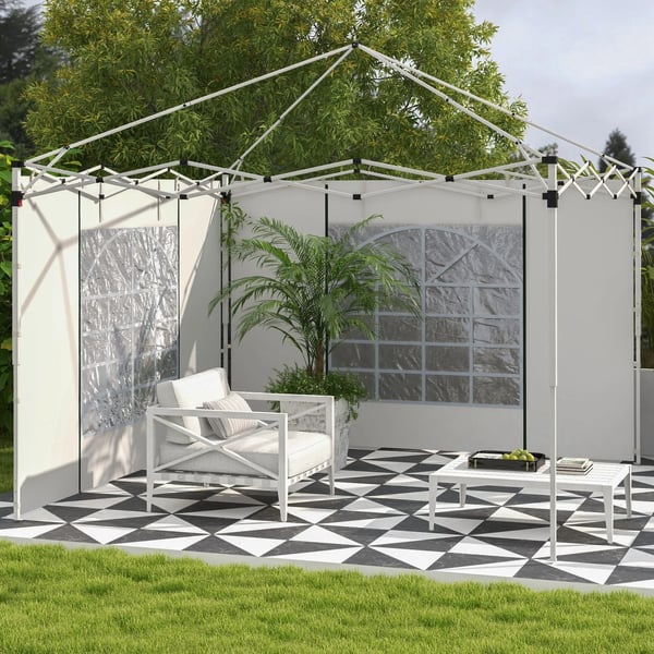 Pavillon sidepaneler 2-pak, sidevægge med vindue & dør til 3x3/3x6 m pavillon, Oxford, hvid