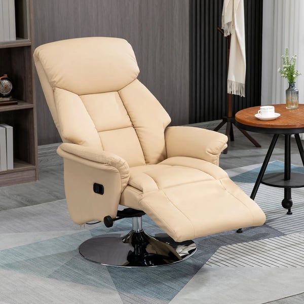 Lænestol, liggefunktion, læderlook, fodstøtte, op til 150 kg, 78 x 80 x 109 cm, Beige