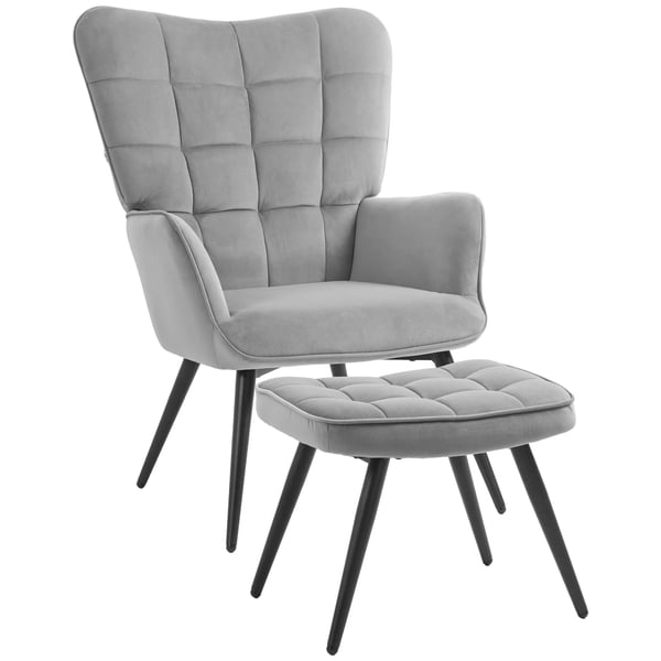 Ljusgrå Fåtölj och Pall, Samt, Relaxstol, Loungestol 73x77,5x98 cm