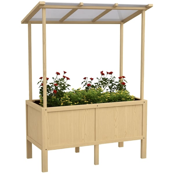 højbed træ-drivbænk med låg, plantekasse med fiberdug, til have og altan, 110x60x152 cm, natur