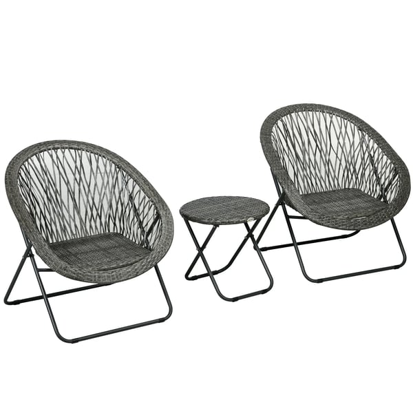 Fällbart trädgårdsset med soffbord & 2 stolar, balkongset med kuddar, stål, grå