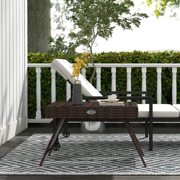 Rattan trädgårdsbord fällbart väderbeständigt brunt 60x41x41cm