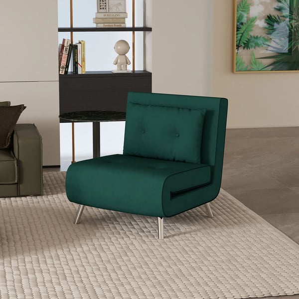 Klapseng 3-i-1 Loungestol m. Pude, Mørkegrøn Polyester/Stål 77x88x83 cm