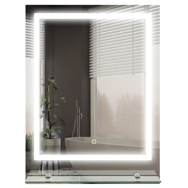 Belysningsspegel Badrum 70x50cm, 3 Ljusfärger, IP44, Anti-dim, Minnesfunktion, Transparent Härdat Glas