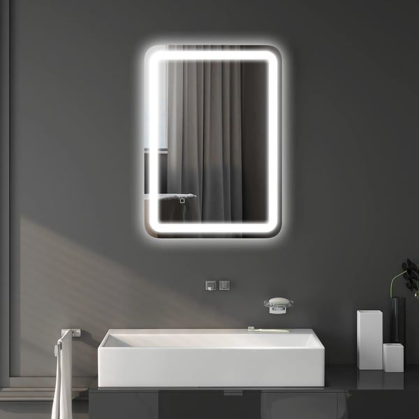 Badeværelsesspejl 50x70 cm LED med touch-kontakt og anti-dug, sølv/hærdet glas