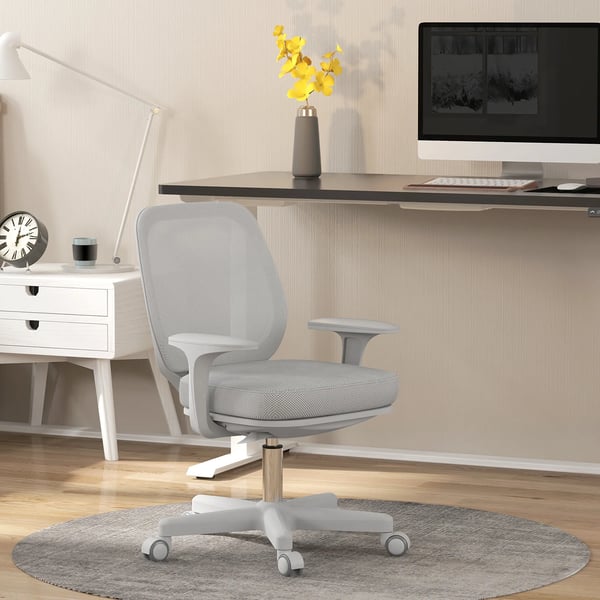 kontorsstol, ergonomisk skrivbordsstol med snurrfunktion, höjdjusterbar 55 x 48 x 82,5-94,5 cm grå