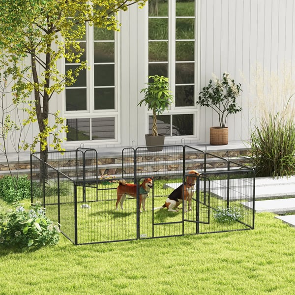 hvalpegård 80 cm høj, 12-delt hvalpeløbegård med 2 døre, DIY hundeløbegård løbegård til mellemstore hunde, kaniner, marsvin, stål, grå