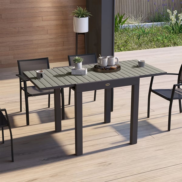 trädgårdsbord matbord för 6 personer terrassbord utdragbart balkongbord upp till 70 kg belastning aluminium grå 81/162 x 80 x 75 cm