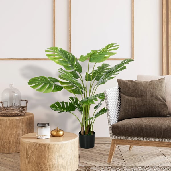 Kunstig Monstera 120 cm Plante i Plastpotte m. Mos - Grøn Kunstig Plante til Stue