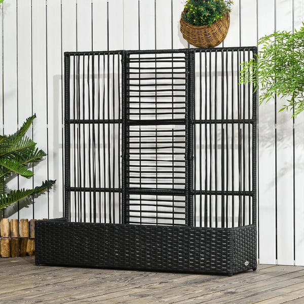 Blomsterlåda med Spaljé i PE-Rattan och Stål, Svart, 103x103x29 cm