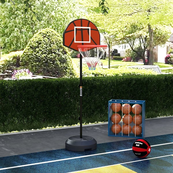 Basketballkurv-stativ med dartskive, justerbar hjde 129-179 cm, stl og PE, sort og brun