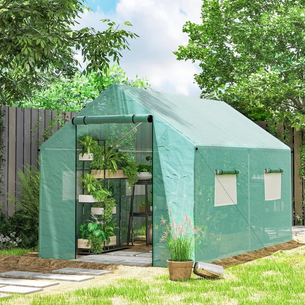Foliedrivhus 2x3x2m, vindtätt växthus med rullfönster & UV-skydd, perfekt för tomater, stålkonstruktion, grön