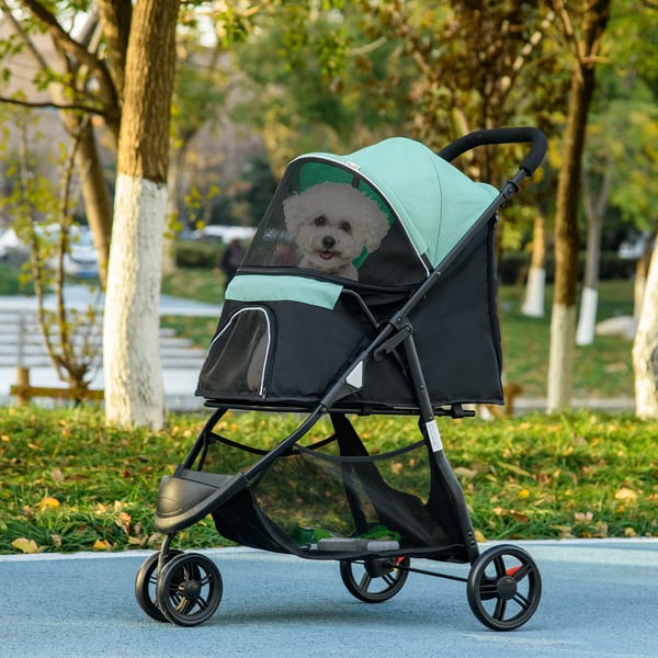 2-i-1 Hundevogn Hundeklapvogn med regnslag, foldbar til hunde & katte op til 10 kg, katteklapvogn med pude, netvinduer, dre, opbevaringskurv,