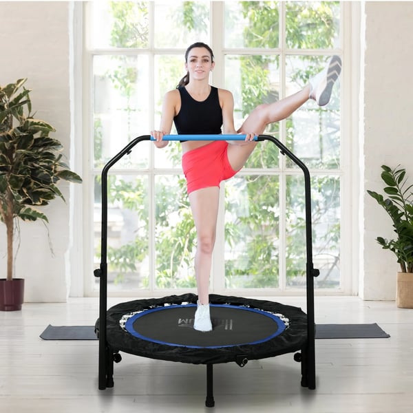 102cm Tränings-Trampolin Hopfällbar med Handtag LCD-skärm Svart/Blå
