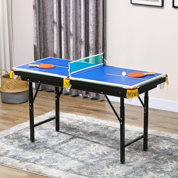 2-i-1 Multigame Bord: Pool og Bordtennis for Børn & Voksne | Stål, MDF | 140x63x60-80cm | Grøn/Blå