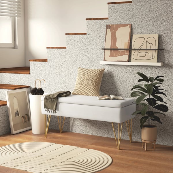 Säilytyspenkki Pellava-efekti Teräsjalat Kermanvärinen 100x40x49cm