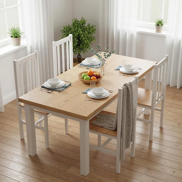 Set om 4 köksstolar matstolsstolar, massivt trä, modern design, 38,5 cm x 47,5 cm x 99 cm, natur