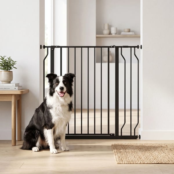 Hundegitter, klemmefastgørelse, justerbar længde, Stål/ABS, 75-95 x 76cm, Sort