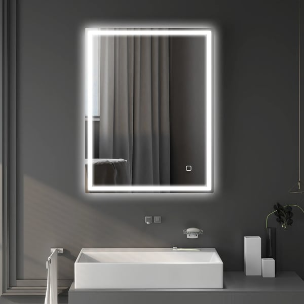 Badrumsspegel med LED-belysning 90x70 cm, silver, härdat glasljusspegel med minnesfunktion och imskydd, pekstyrd