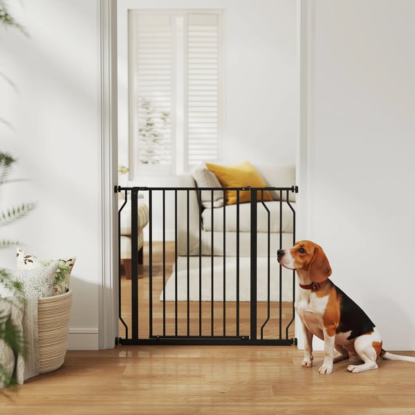Hundegitter, klemmefastgørelse, justerbar længde, Stål/ABS, 75-95 x 76cm, Sort