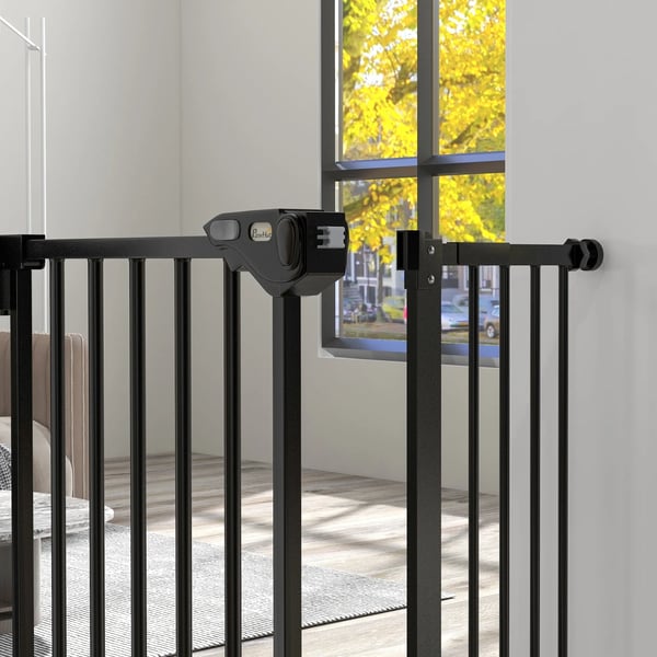 Hundgrind Säkerhetsgrind Trappskydd Metall Plast Svart 74-94 cm