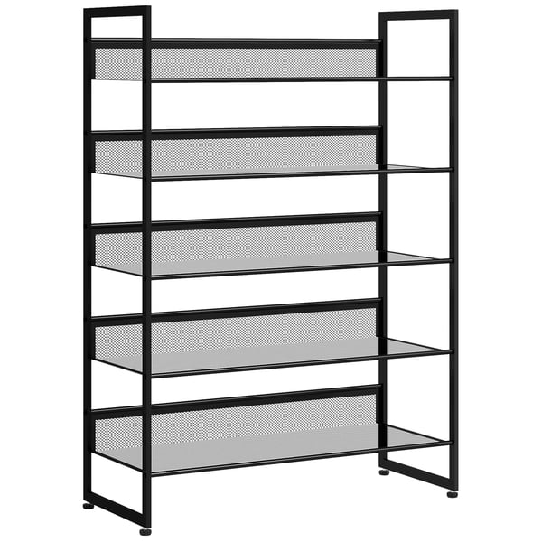 Skostativ m. 5 hylder, skoholder til 15 par, stål, sort, 72x30x102cm