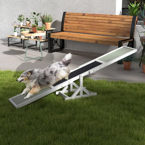 Hundvippa i Tannenholz, Vit Agility Ramp för hundar, Halkfri Balansbräda för träning, Lättvikt 7 kg, 180x30x30 cm